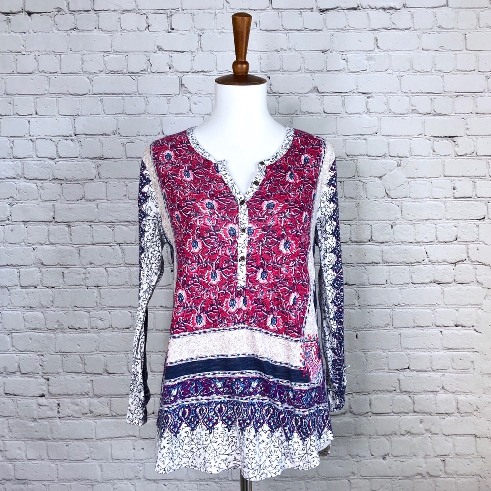 Lucky Brand Print Henley Tunic
